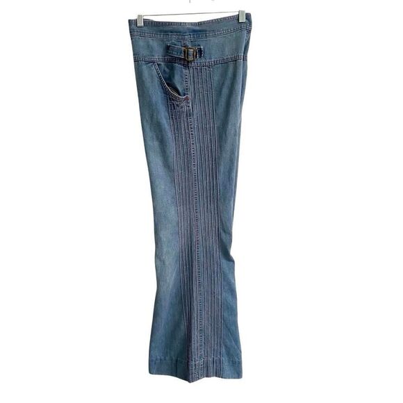 Vintage 80s flare wide leg hippie jeans womens *26 blue denim with red stitching - Picture 2 of 13